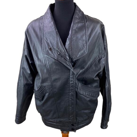 Vintage Womens Black Leather Moto Zip Jacket Approx Size M